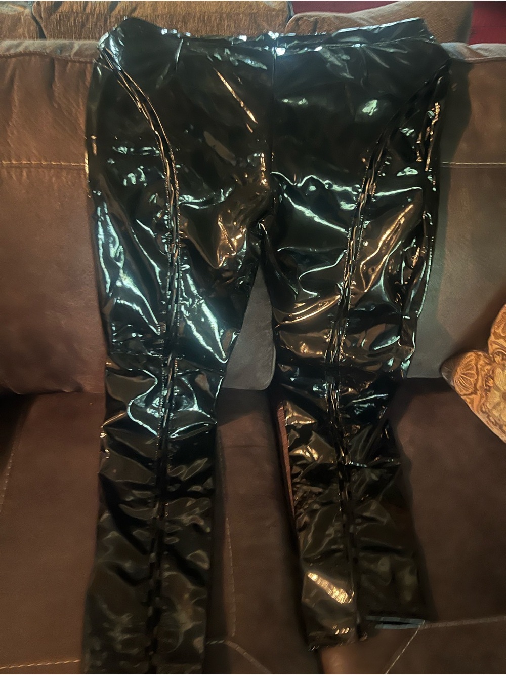 Black Glossy Patent-Finish Men's Pants